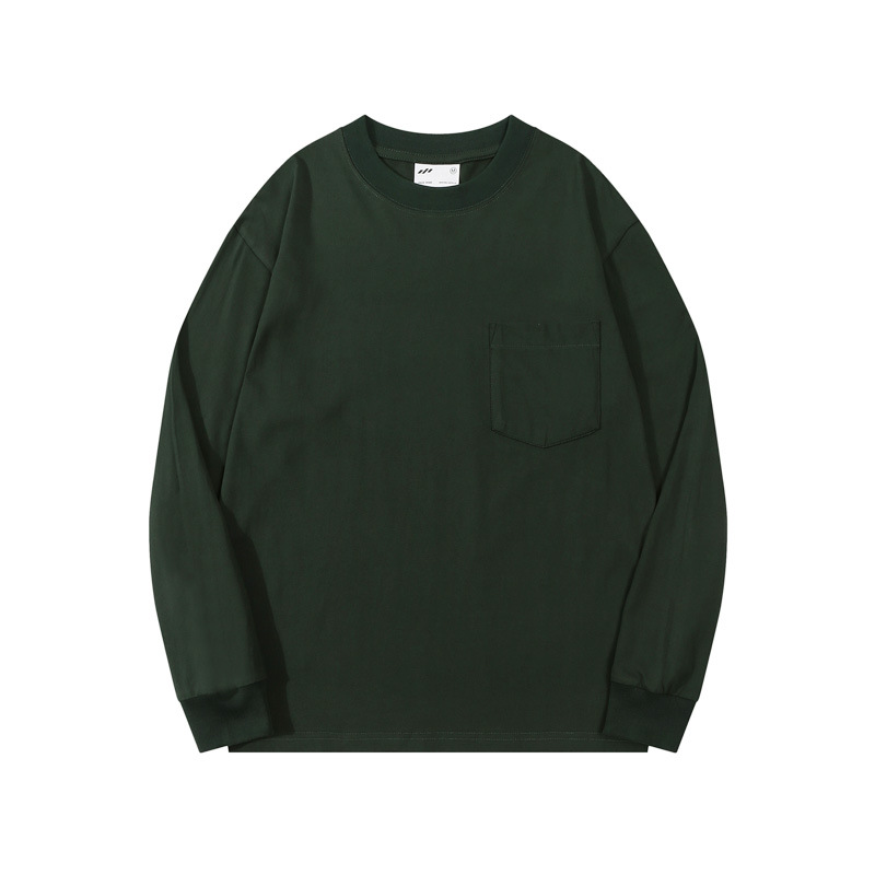 Men's Dark Green Crew Neck Cotton Sweatshirt with Front Pockets Plain Autumn Winter Sweatshirt