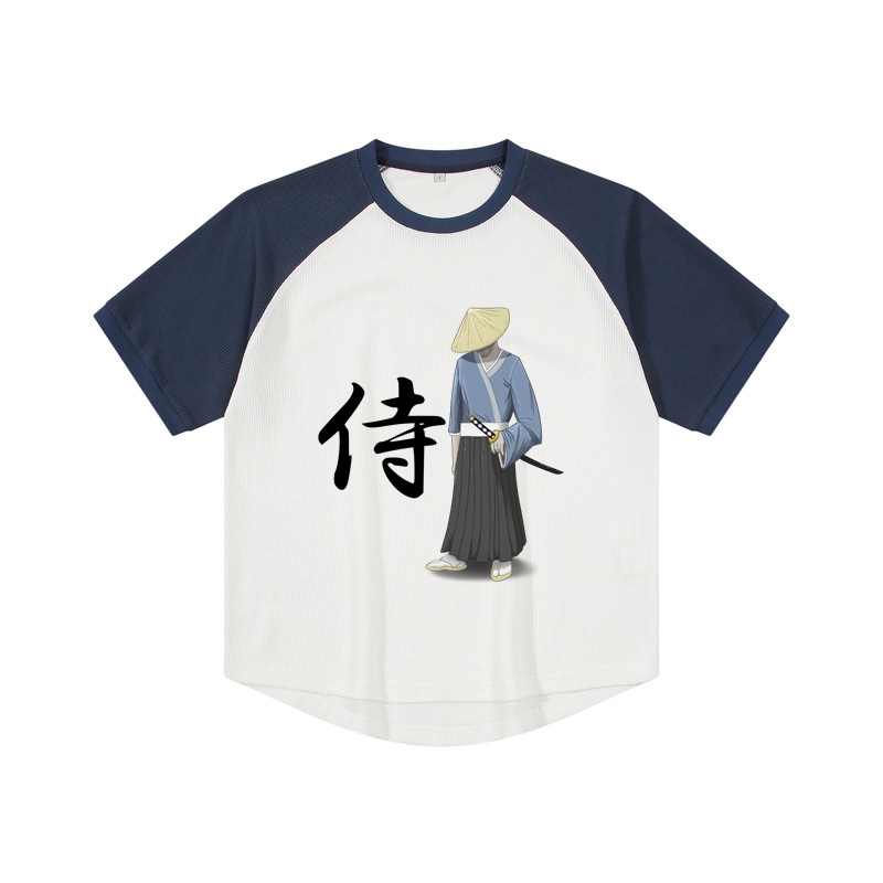 Samurai Raglan Short Sleeve Drop Shoulder T Shirt for Men Crew Neck Cotton T Shirt Casual T Shirt