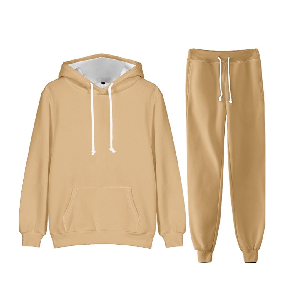 Burly Wood Brown Long Sleeve Pullover Hoodie and Jogger Pants Plain Burly Wood Brown Outfit 2 Pieces Suit Unisex Clothing for Adult