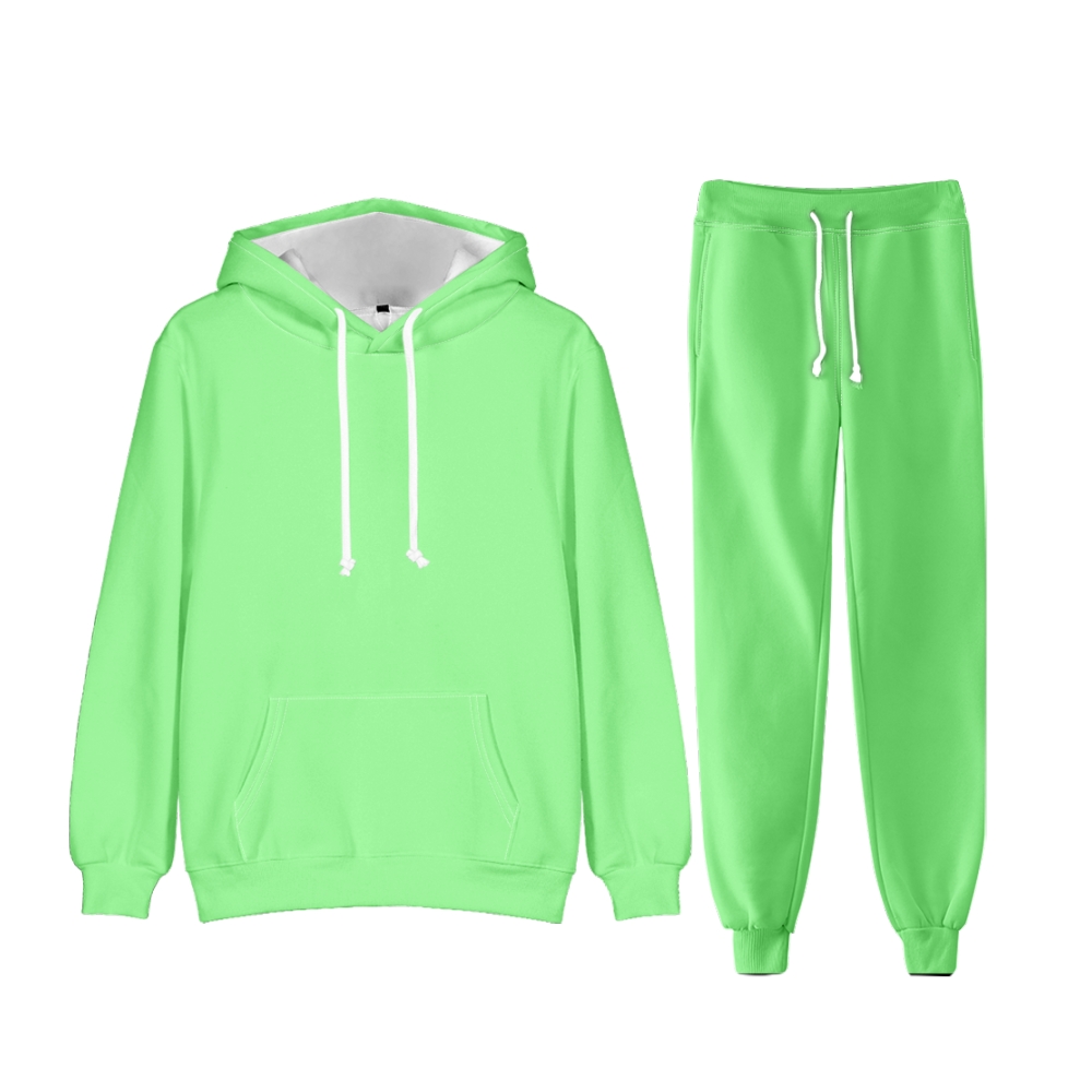 Pale Green Long Sleeve Pullover Hoodie and Jogger Pants Plain Pale Green Outfit 2 Pieces Suit Unisex Clothing for Adult