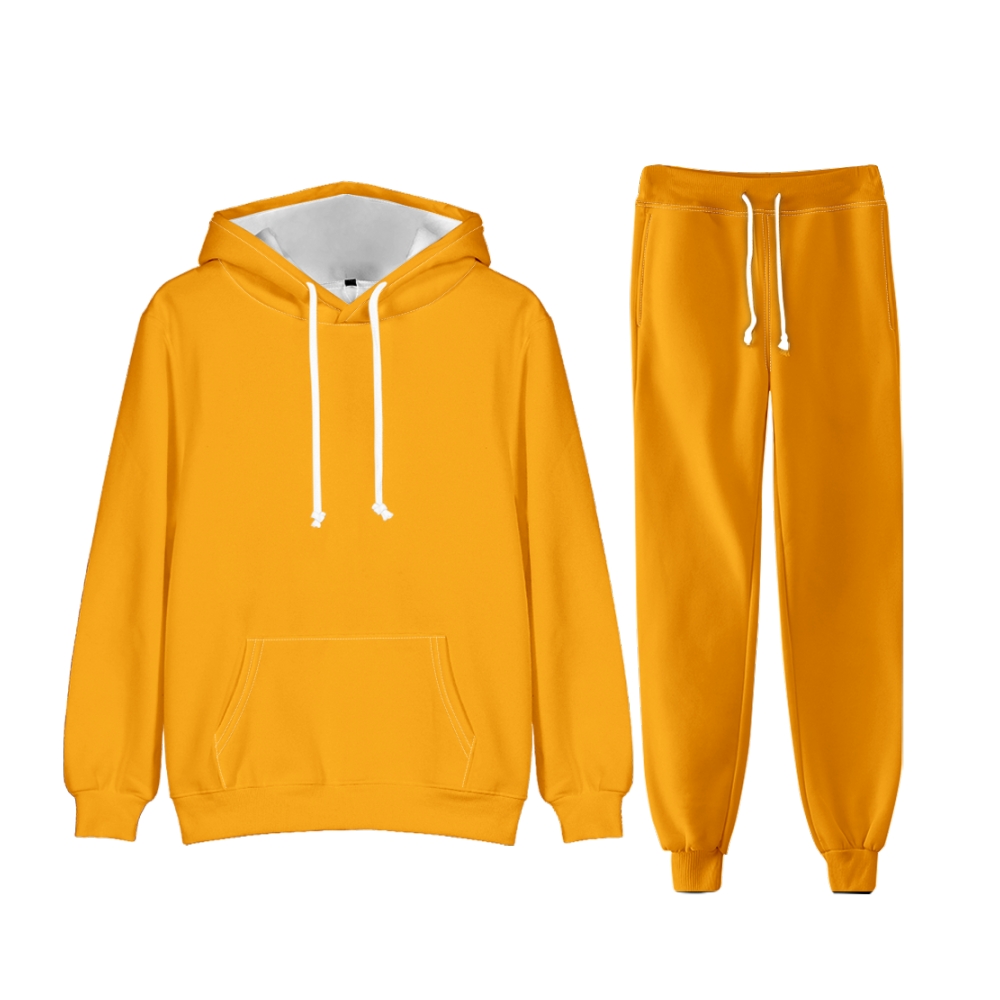 Orange Long Sleeve Pullover Hoodie and Jogger Pants Plain Orange Outfit 2 Pieces Suit Unisex Clothing for Adult