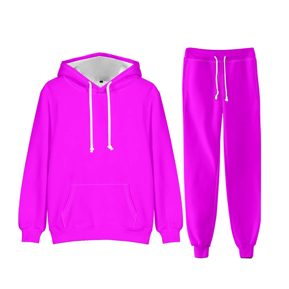 Fuchsia Purple Long Sleeve Pullover Hoodie and Jogger Pants Plain Fuchsia Purple Outfit 2 Pieces Suit Unisex Clothing for Adult