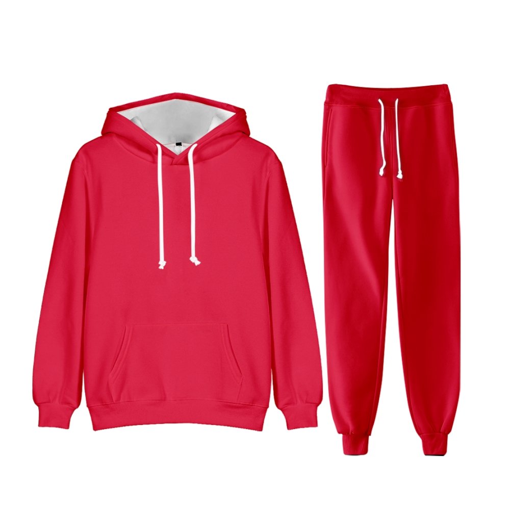 Red Long Sleeve Pullover Hoodie and Jogger Pants Plain Red Outfit 2 Pieces Suit Unisex Clothing for Adult