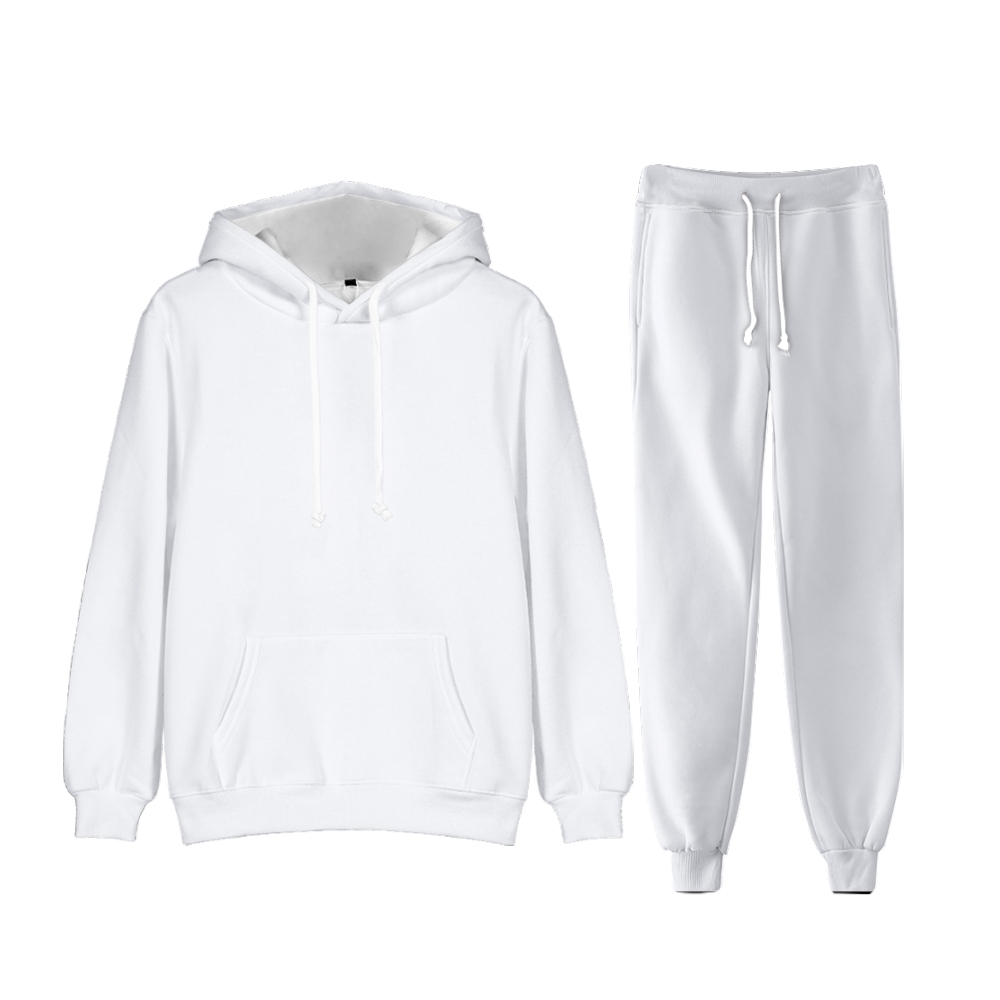 Ghost White Long Sleeve Pullover Hoodie and Jogger Pants Plain Ghost White Outfit 2 Pieces Suit Unisex Clothing for Adult