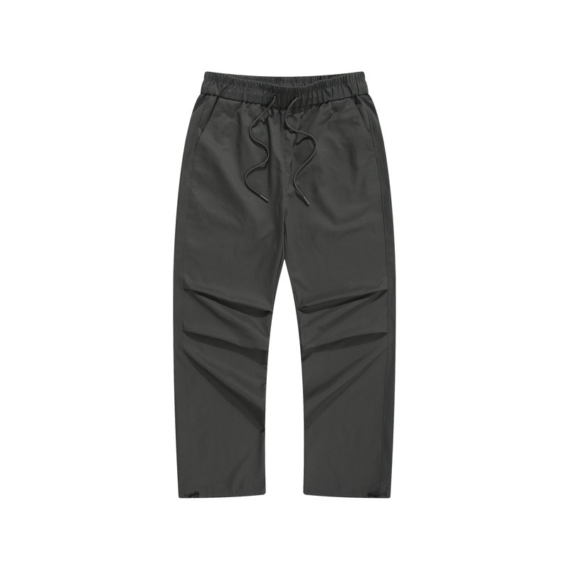 Men's Dark Gray Cargo Pants Elastic Waistband Pants Drawstring Leg Opening Closure Plain Gray Pants