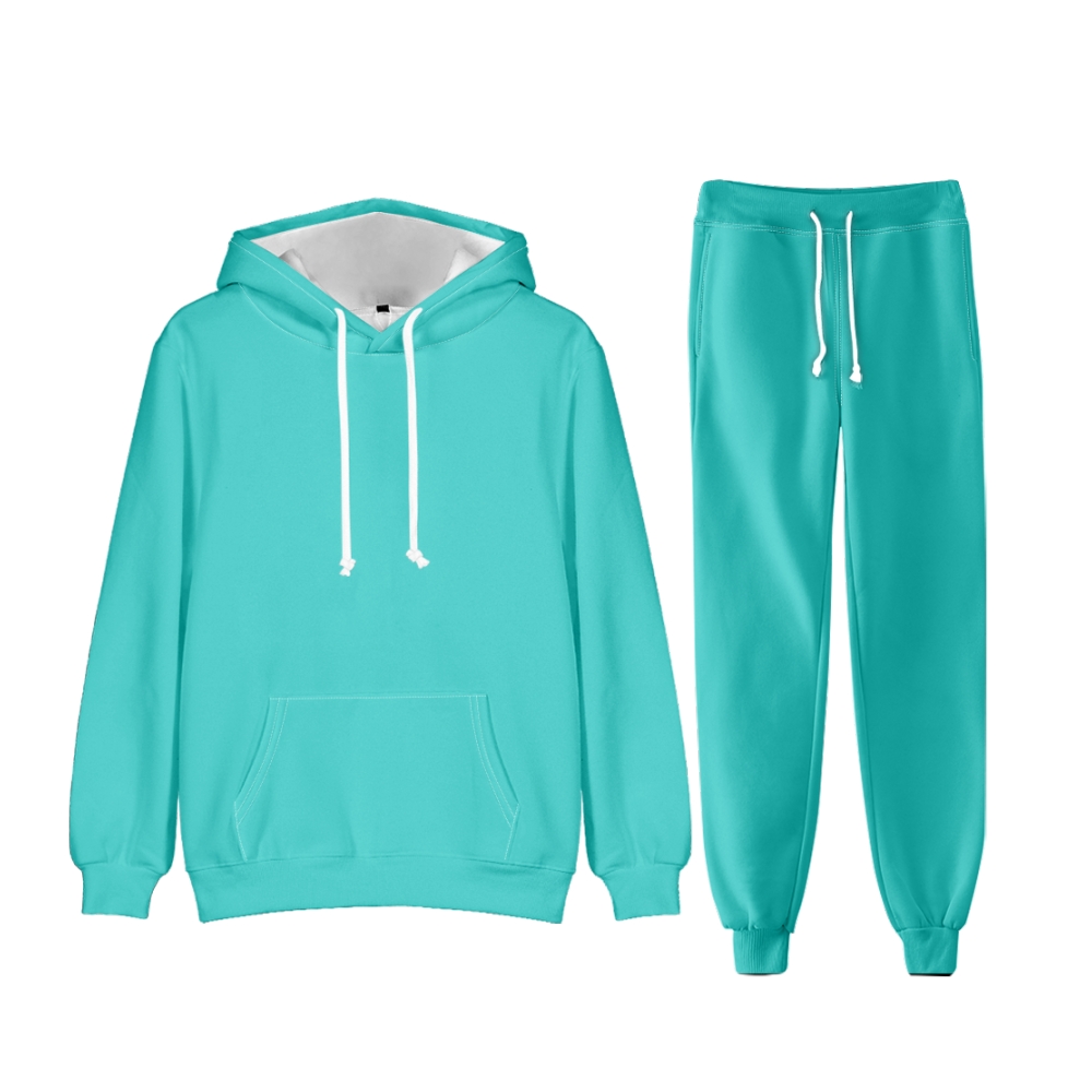 Medium Turquoise Blue Long Sleeve Pullover Hoodie and Jogger Pants Plain Medium Turquoise Blue Outfit 2 Pieces Suit Unisex Clothing for Adult