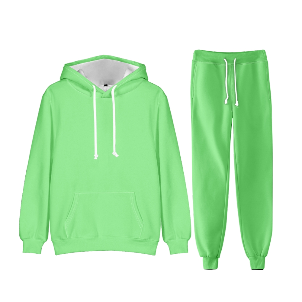 Light Green Long Sleeve Pullover Hoodie and Jogger Pants Plain Light Green Outfit 2 Pieces Suit Unisex Clothing for Adult