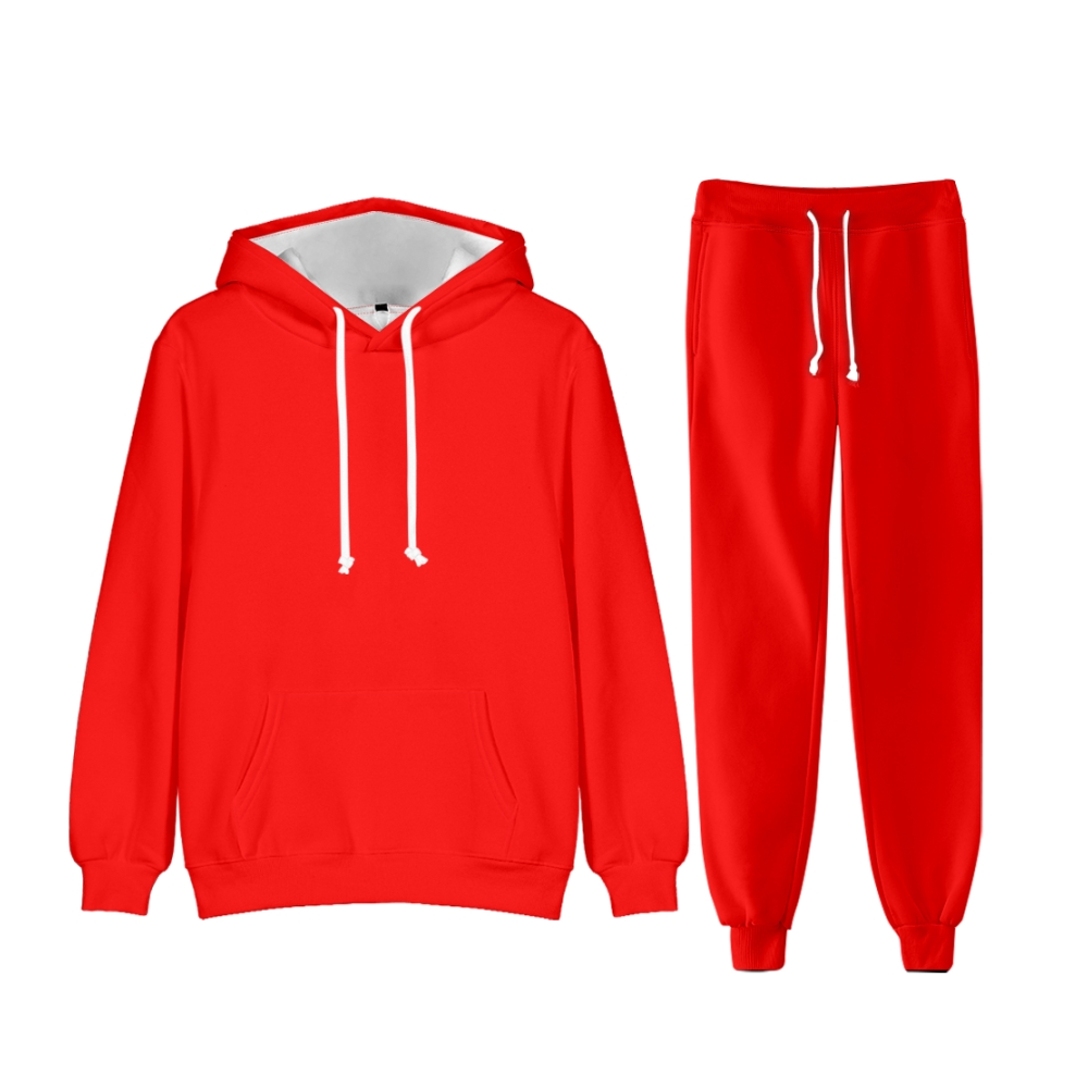 Red Long Sleeve Pullover Hoodie and Jogger Pants Plain Red Outfit 2 Pieces Suit Unisex Clothing for Adult