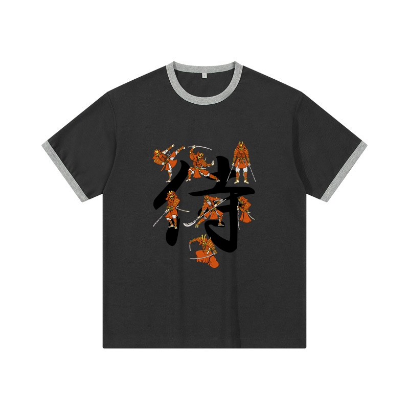 Samurai Cotton Crew Neck T Shirt Drop Shoulder T Shirt with Neckline Casual T Shirt