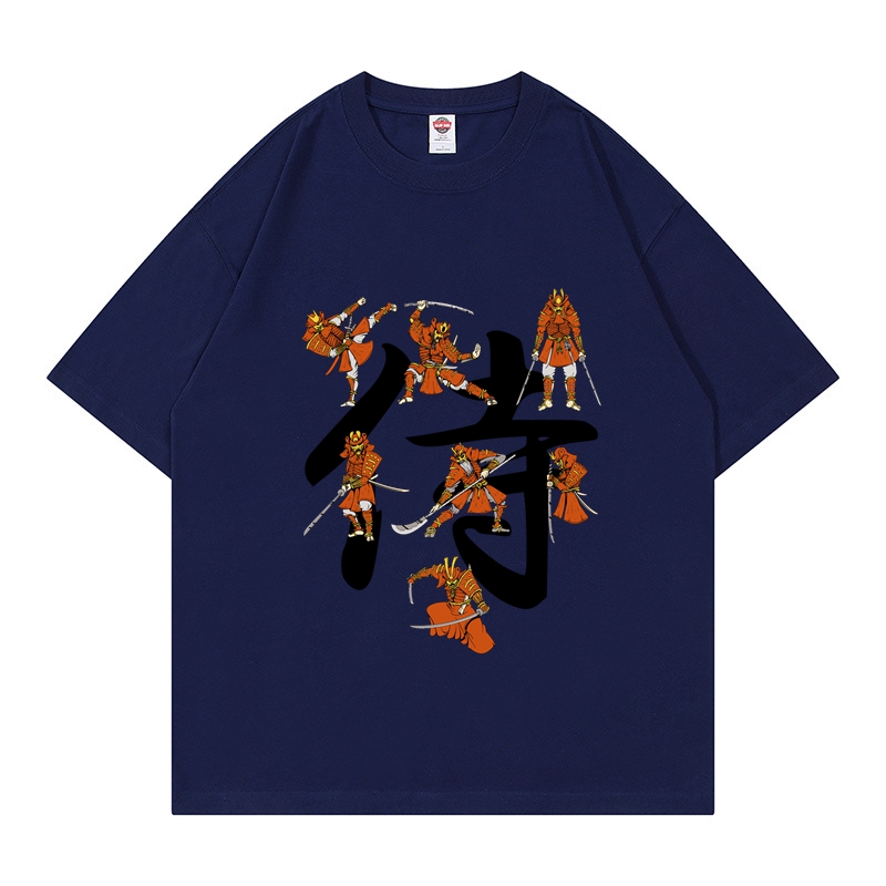 Samurai Drop Shoulder Cotton T Shirt Crew Neck T Shirt for Men Plain T Shirt