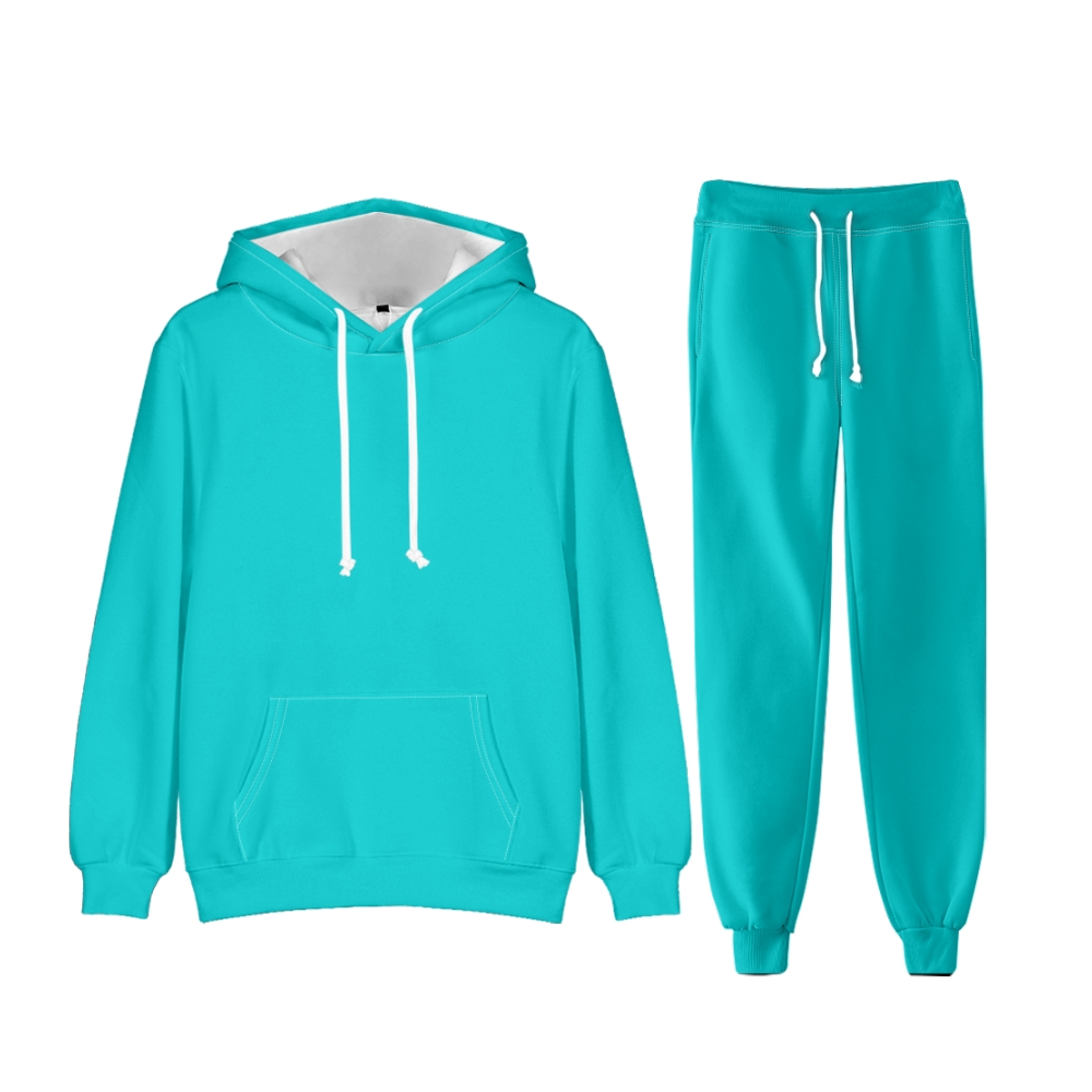 Blue Long Sleeve Pullover Hoodie and Jogger Pants Plain Blue Outfit 2 Pieces Suit Unisex Clothing for Adult