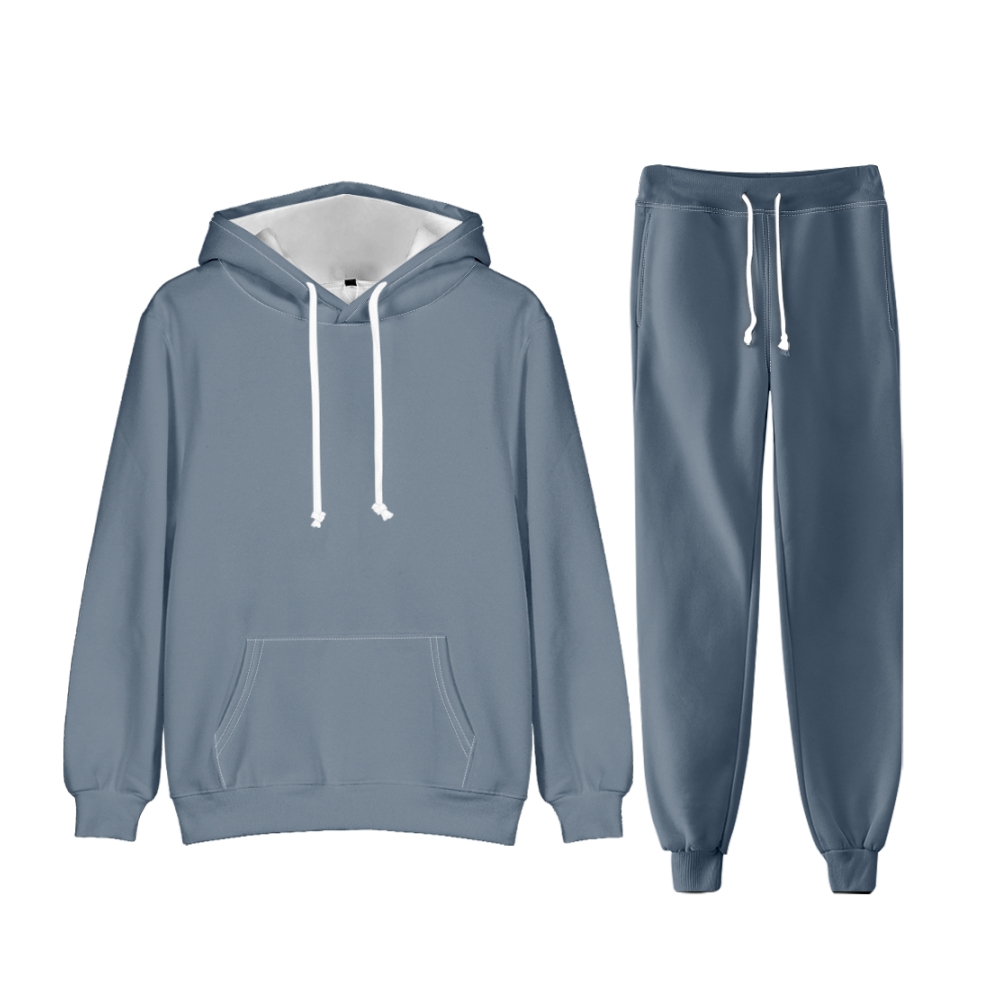 Slate Gray Long Sleeve Pullover Hoodie and Jogger Pants Plain Slate Gray Outfit 2 Pieces Suit Unisex Clothing for Adult