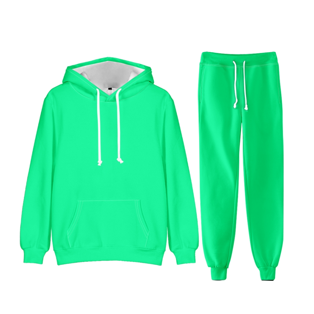 Medium Spring Green Long Sleeve Pullover Hoodie and Jogger Pants Plain Medium Spring Green Outfit 2 Pieces Suit Unisex Clothing for Adult