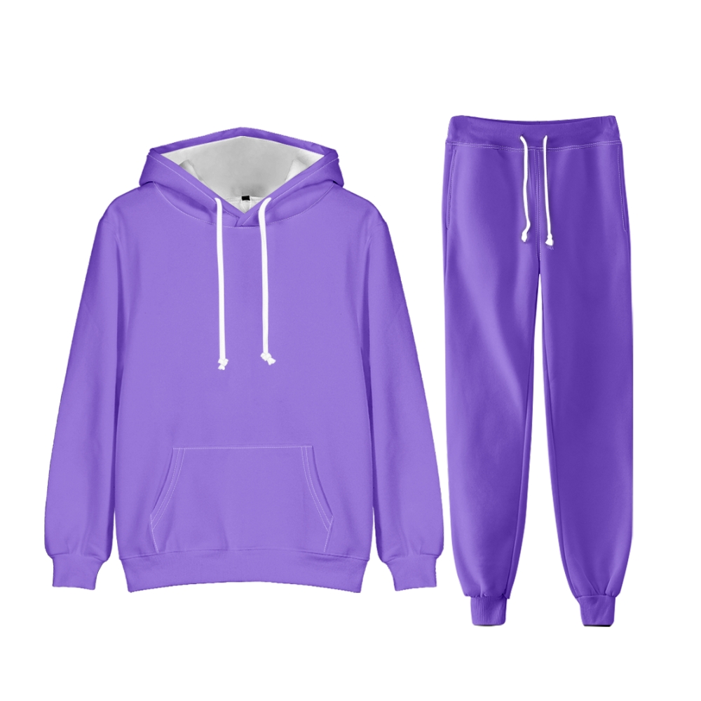 Medium Purple Long Sleeve Pullover Hoodie and Jogger Pants Plain Medium Purple Outfit 2 Pieces Suit Unisex Clothing for Adult