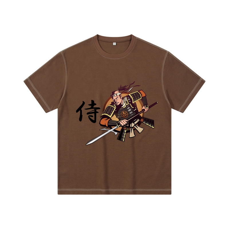 Samurai Drop Shoulder Vintage T Shirt Crew Neck Cotton T Shirt Plain T Shirt Casual T Shirt