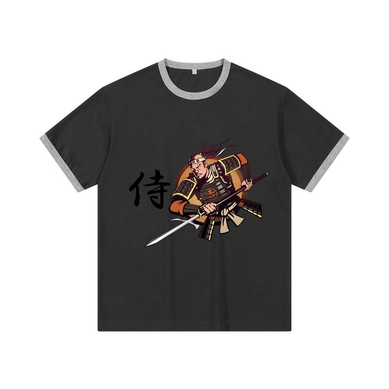 Samurai Cotton Crew Neck T Shirt Drop Shoulder T Shirt with Neckline Casual T Shirt