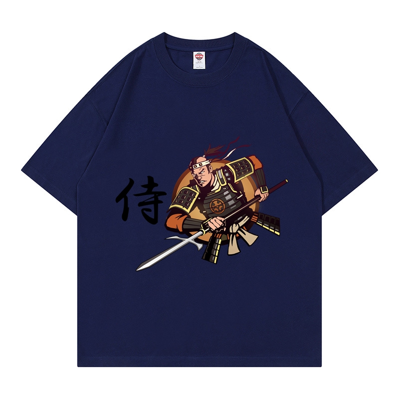 Samurai Drop Shoulder Cotton T Shirt Crew Neck T Shirt for Men Plain T Shirt