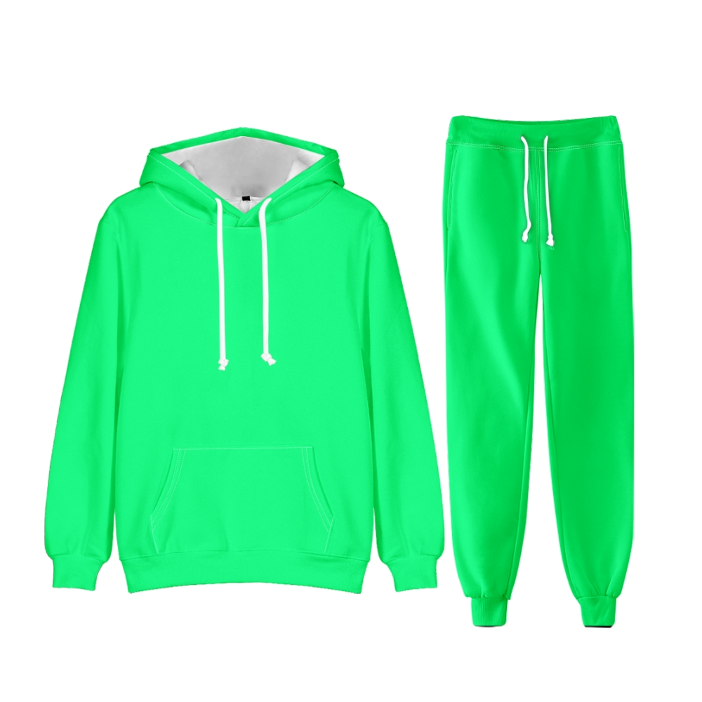 Spring Green Long Sleeve Pullover Hoodie and Jogger Pants Plain Spring Green Outfit 2 Pieces Suit Unisex Clothing for Adult
