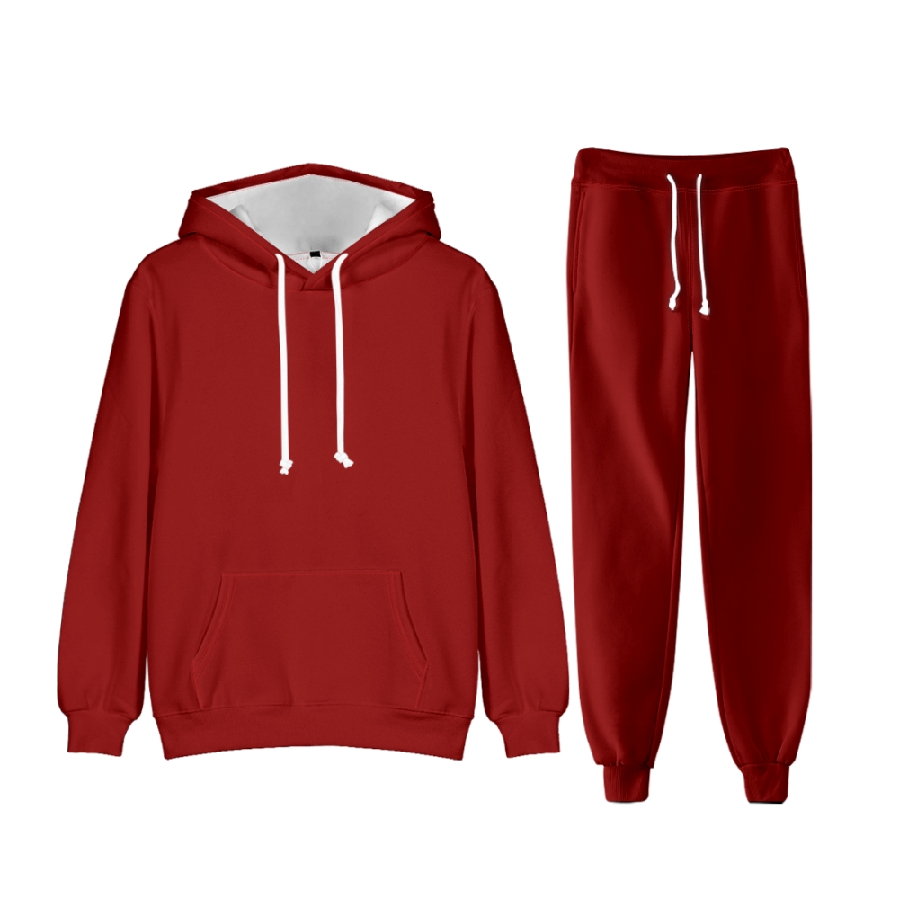 Red Long Sleeve Pullover Hoodie and Jogger Pants Plain Red Outfit 2 Pieces Suit Unisex Clothing for Adult