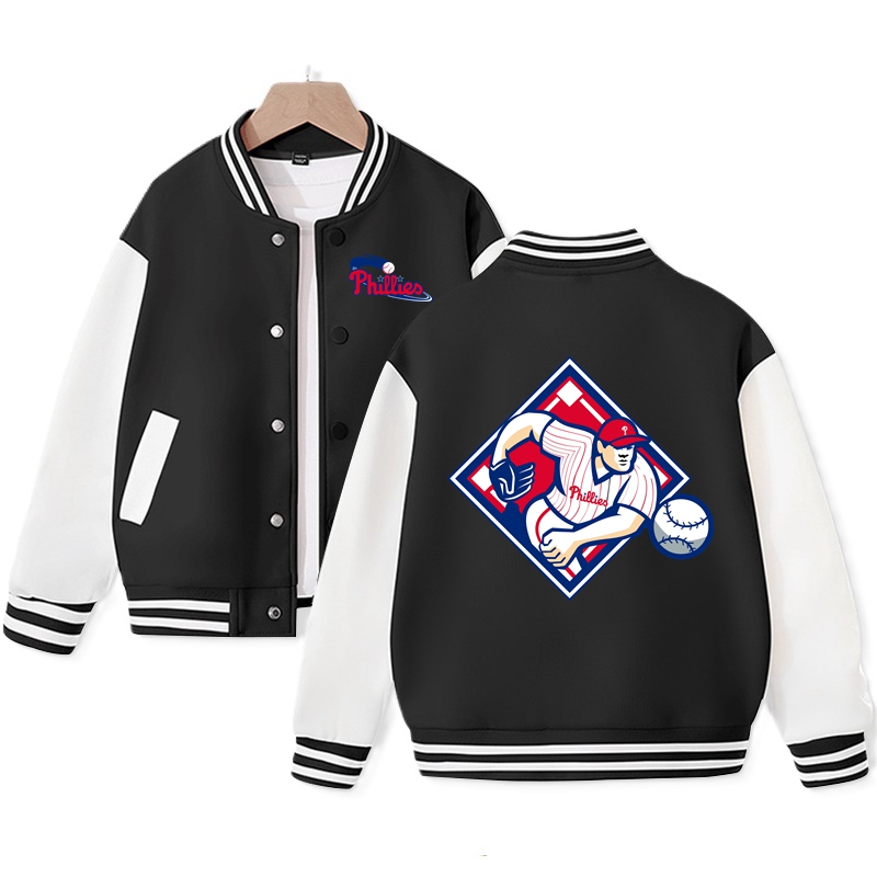 Kid's Philadelphia Baseball Team Varsity Jacket Philadelphia Baseball Graphic Print Jacket Cotton Tops