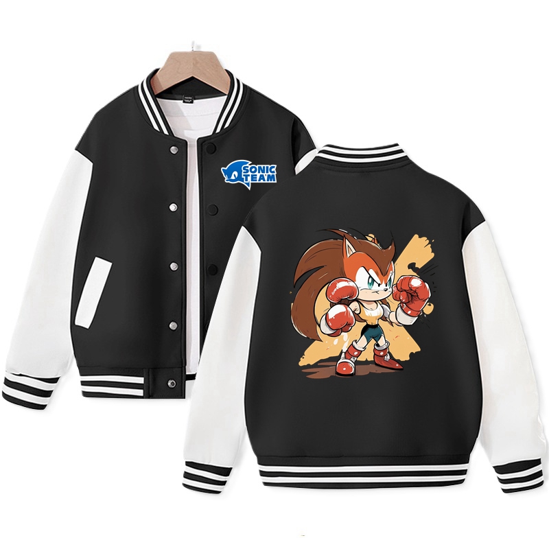 Kid's Sonic Varsity Jacket Cool Letterman Jacket Unisex Baseball Jacket Cotton Tops
