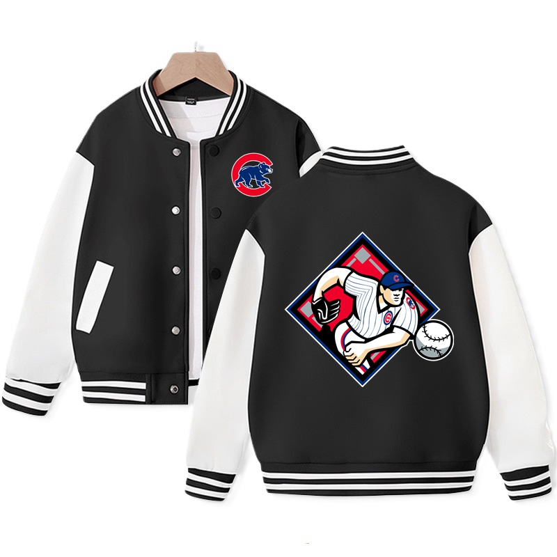 Kid's Chicago Baseball Team Varsity Jacket Chicago Baseball Graphic Print Jacket Cotton Tops
