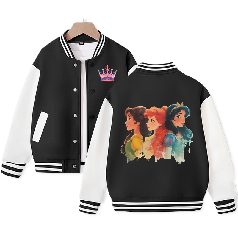 Princess Jacket for Girls Kid's Princess Graphic Print Varsity Jacket Trending Cotton Tops