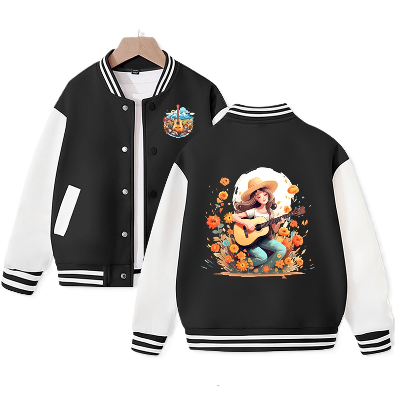 Guitar Girl Varsity Jacket Girls' Music Varsity Jacket Trending Cotton Tops