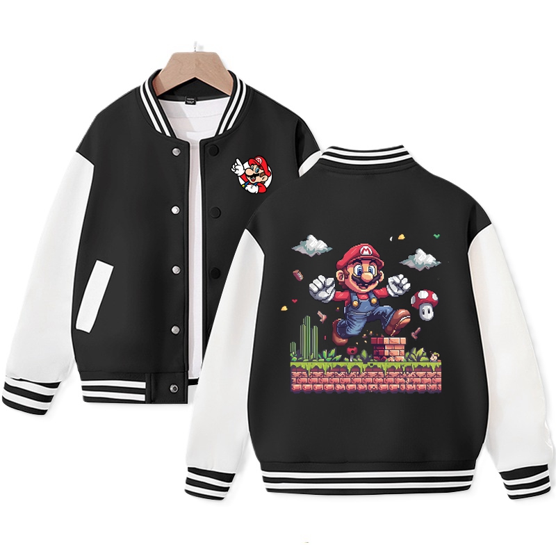 Super Mario Varsity Jacket for Kids Super Mario Pixel Art Jacket Cotton Jacket Trending Tops