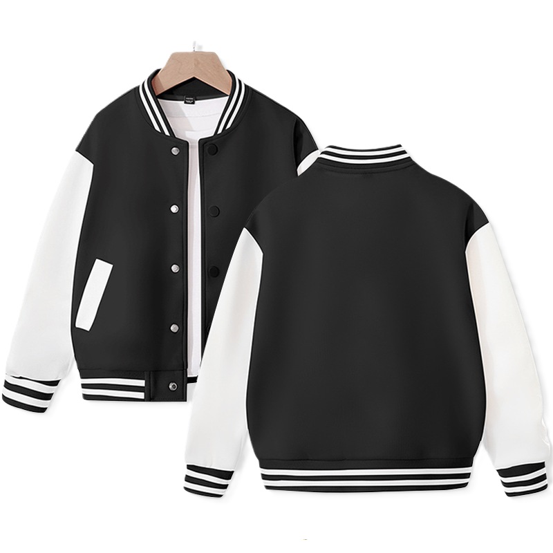Black and White Varsity Jacket for Kids Fashion Jacket Cotton Tops Gift for Kids