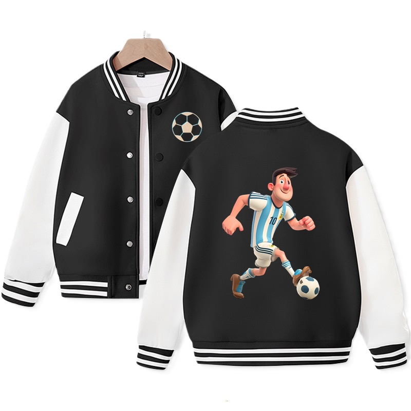 Cute Soccer Player Varsity Jacket for Kids Football Player Graphic Print Baseball Jacket 