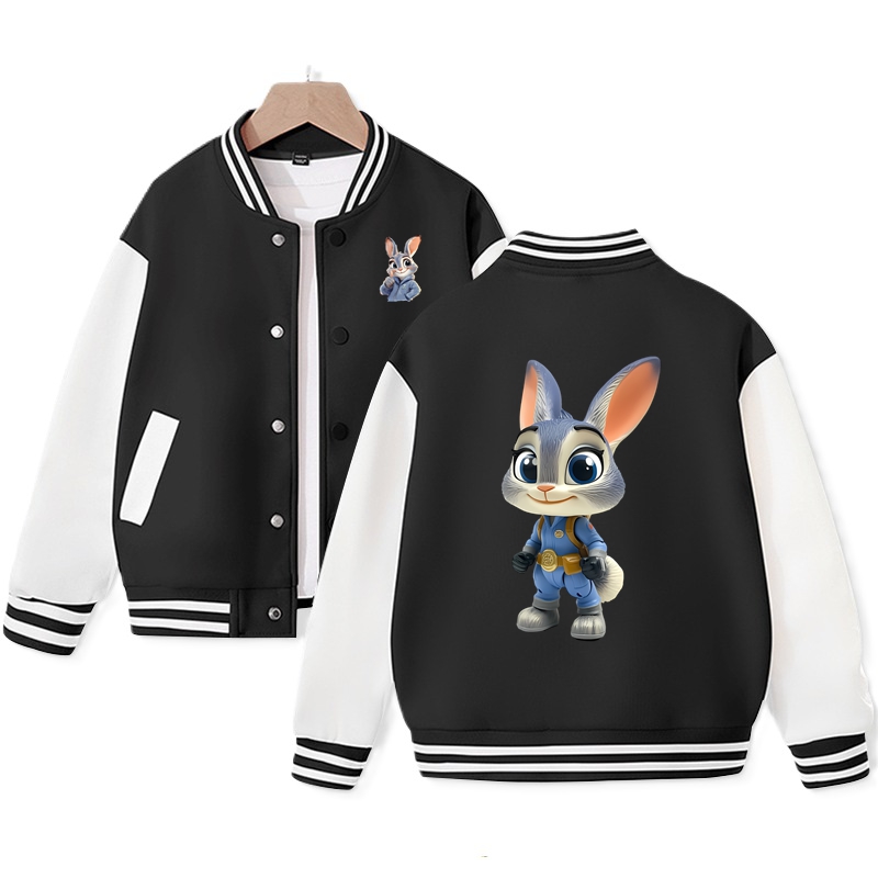 Rabbit Graphic Print Varsity Jacket for Kids Judy Baseball Jacket Bunny Jacket Ideal Gift 