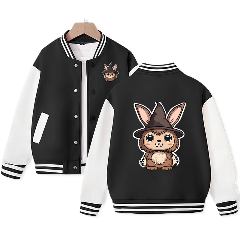 Brown Bunny Graphic Print Varsity Jacket for Girls Cotton Fabric Birthday Gift for Kids