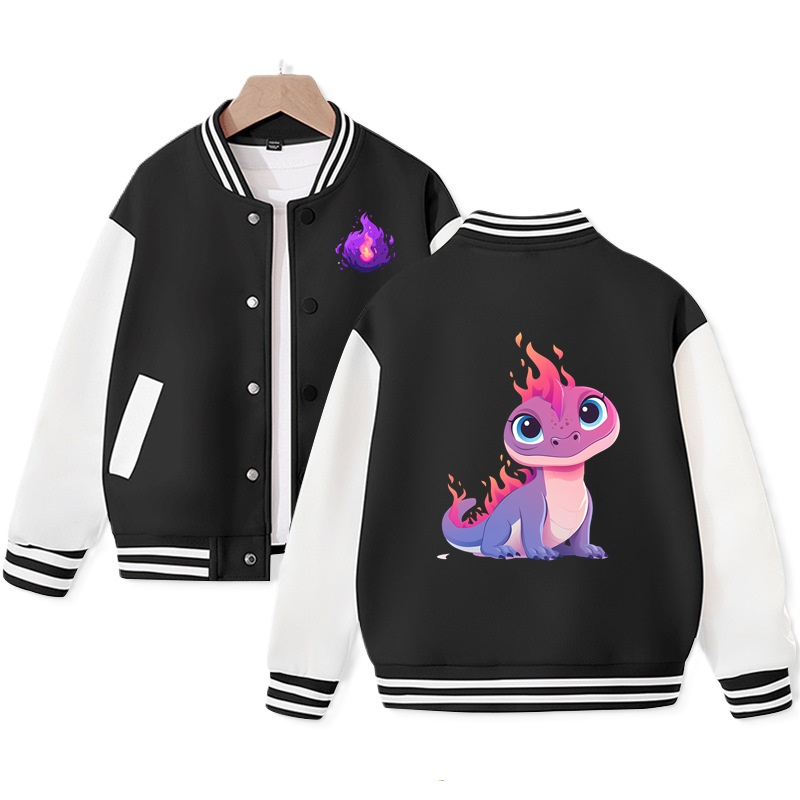 Fire Lizard Graphic Print Varsity Jacket for Girls Cotton Fabric Gift for Kids