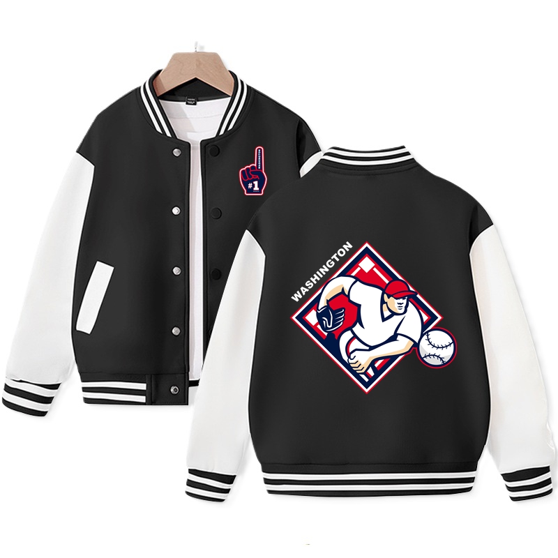 Kid's Washington Baseball Team Varsity Jacket Washington Baseball Graphic Print Jacket Cotton Tops