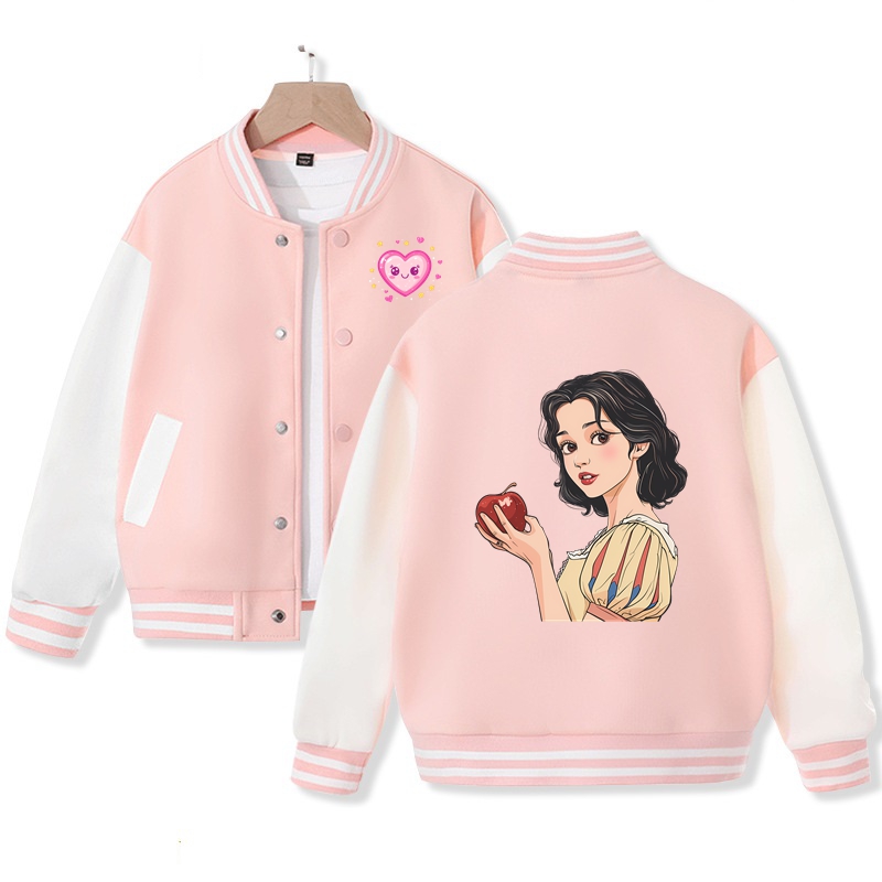 Girl and Apple Varsity Jacket for Girls Cotton Fabric Bomber Jacket Nice Gift for Kids