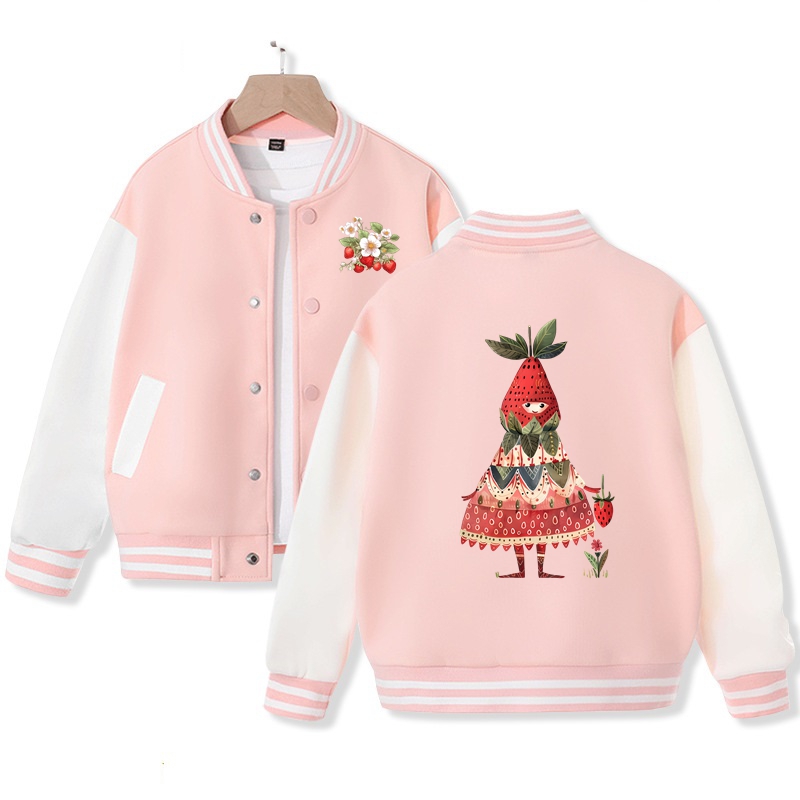 Strawberry Girl Varsity Jacket Strawberry Fairy Bomber Jacket Cotton Fabric Nice Gift for Kids