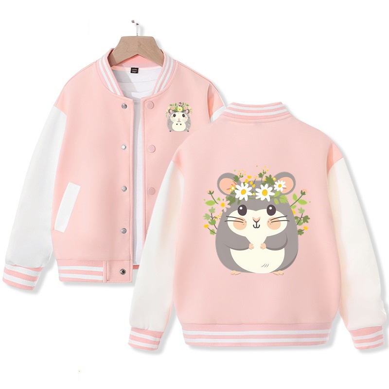Cute Hamster Varsity Jacket for Girls Bomber Jacket Cotton Fabric Nice Gift 