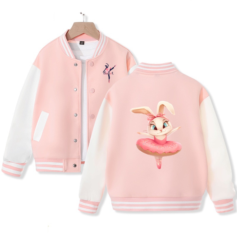 Ballerina Bunny Varsity Jacket for Girls Bomber Jacket Cotton Fabric Nice Gift 