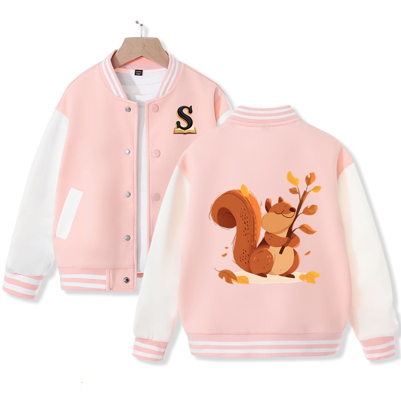 Cute Squirrel Varsity Jacket for Girls Bomber Jacket Cotton Fabric Nice Gift 