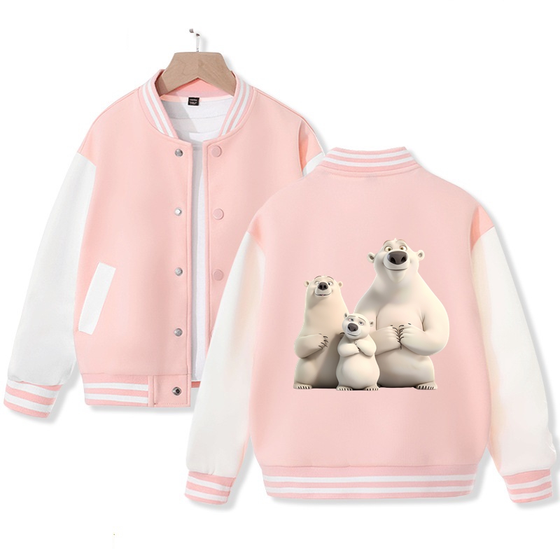 Polar Bear Family Varsity Jacket for Kids Cute Polar Bear Print Jacket Cotton Jacket Gift for Kids