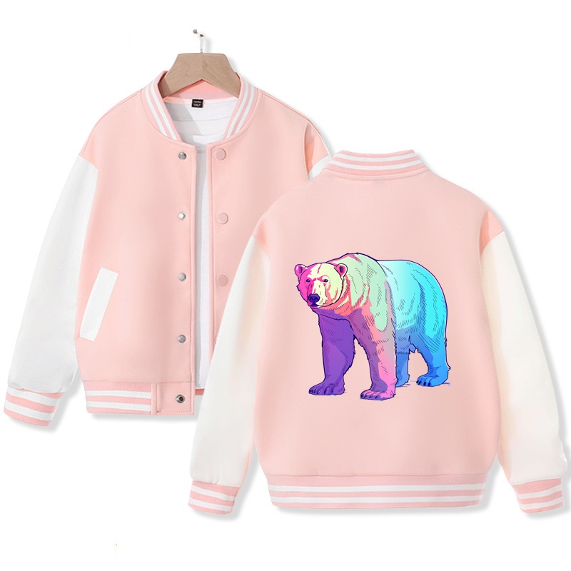 Colorful Polar Bear Varsity Jacket for Kids Cute Polar Bear Print Jacket Cotton Jacket Gift for Kids