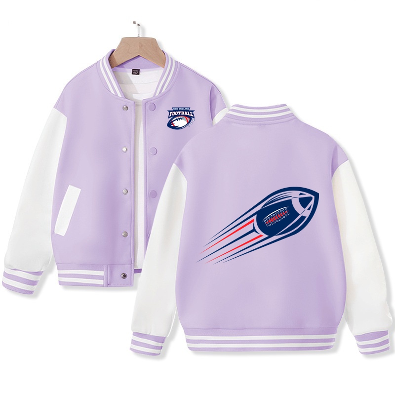 Kid's New England American Football Varsity Jacket Pop American Football Fans Letterman Jacket Cotton Tops