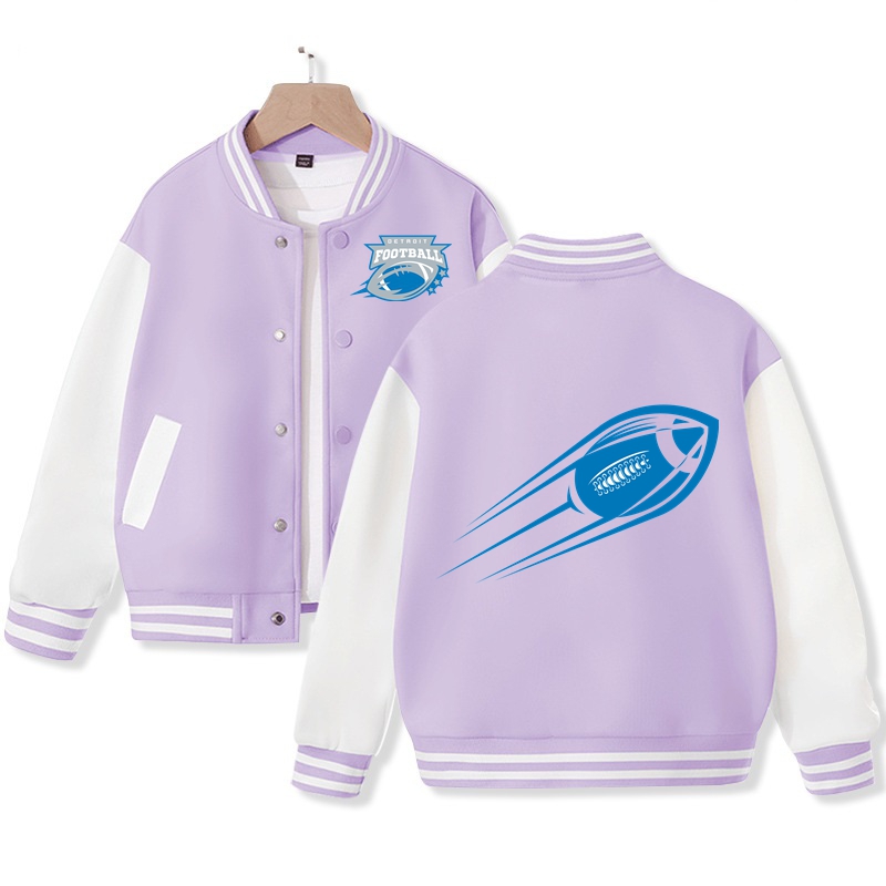 Kid's Detroit American Football Varsity Jacket Pop American Football Fans Letterman Jacket Cotton Tops