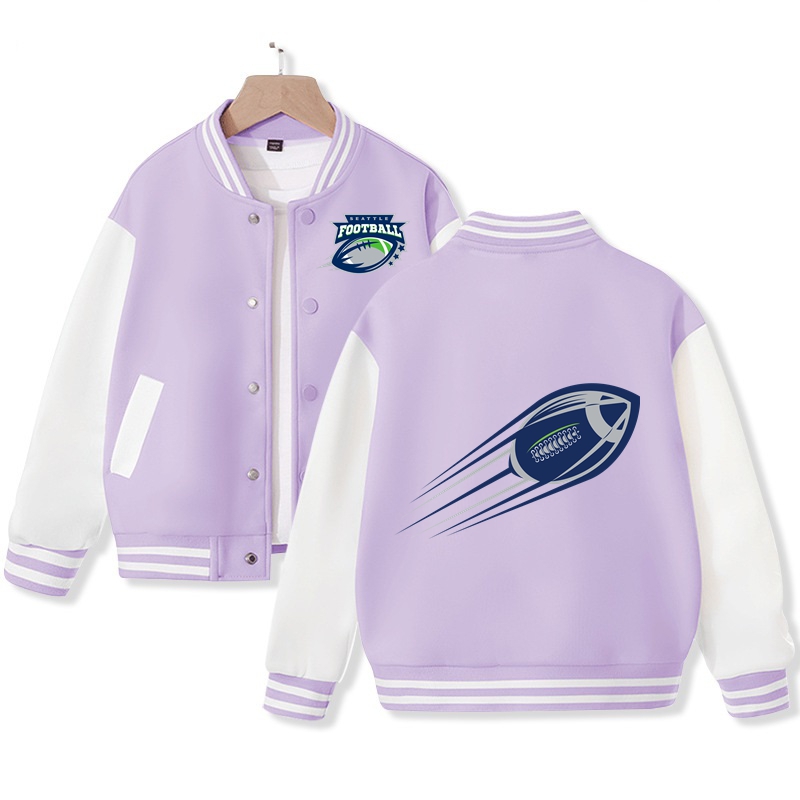 Kid's Seattle American Football Varsity Jacket Pop American Football Fans Letterman Jacket Cotton Tops