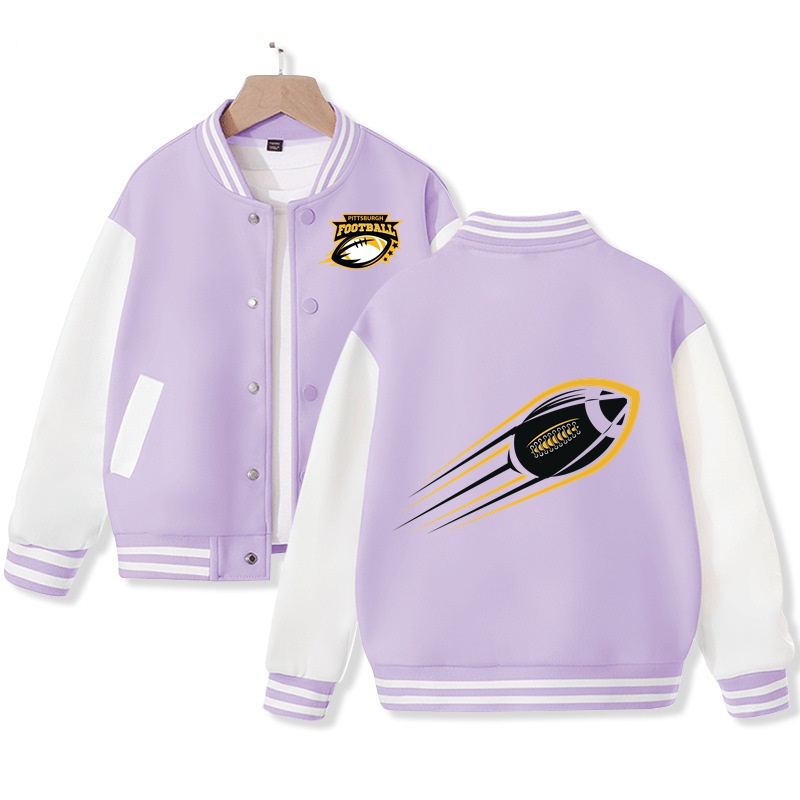 Kid's Pittsburgh American Football Varsity Jacket Pop American Football Fans Letterman Jacket Cotton Tops