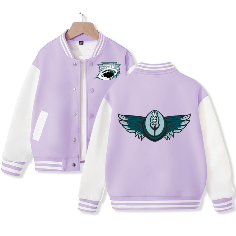 Kid's Philadelphia American Football Varsity Jacket American Football Fans Letterman Jacket Cotton Tops