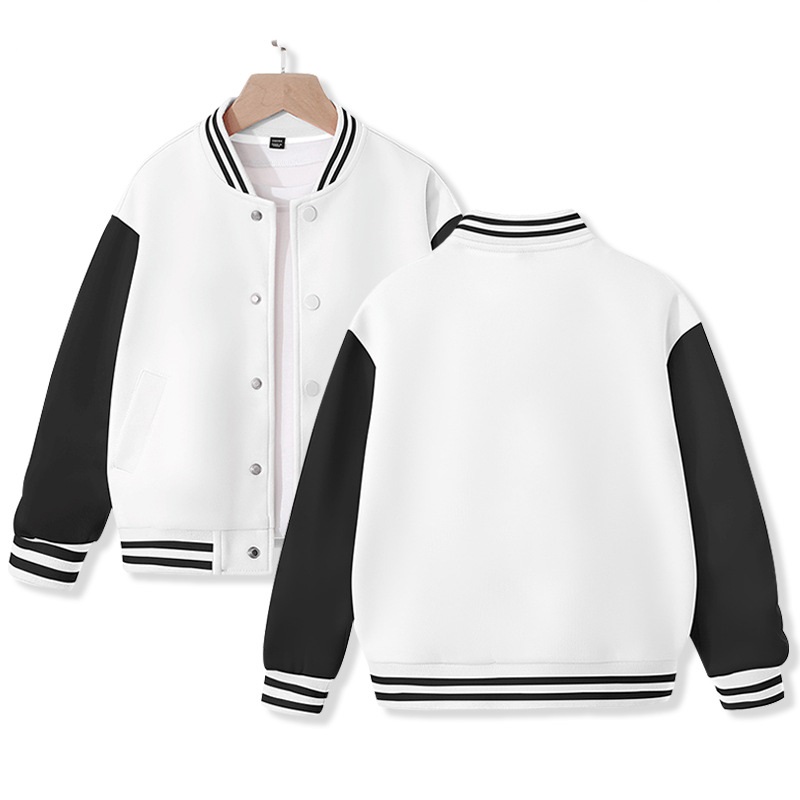 White and Black Varsity Jacket for Kids Fashion Jacket Cotton Tops Gift for Kids