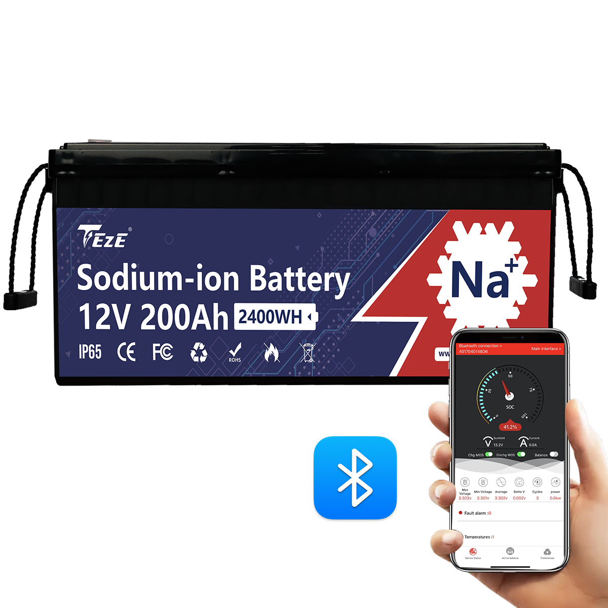 TezePower 12V 200Ah Sodium ion Battery with Bluetooth Smart 200A Daly BMS, Self-heating and Auto Balancing-TezePower