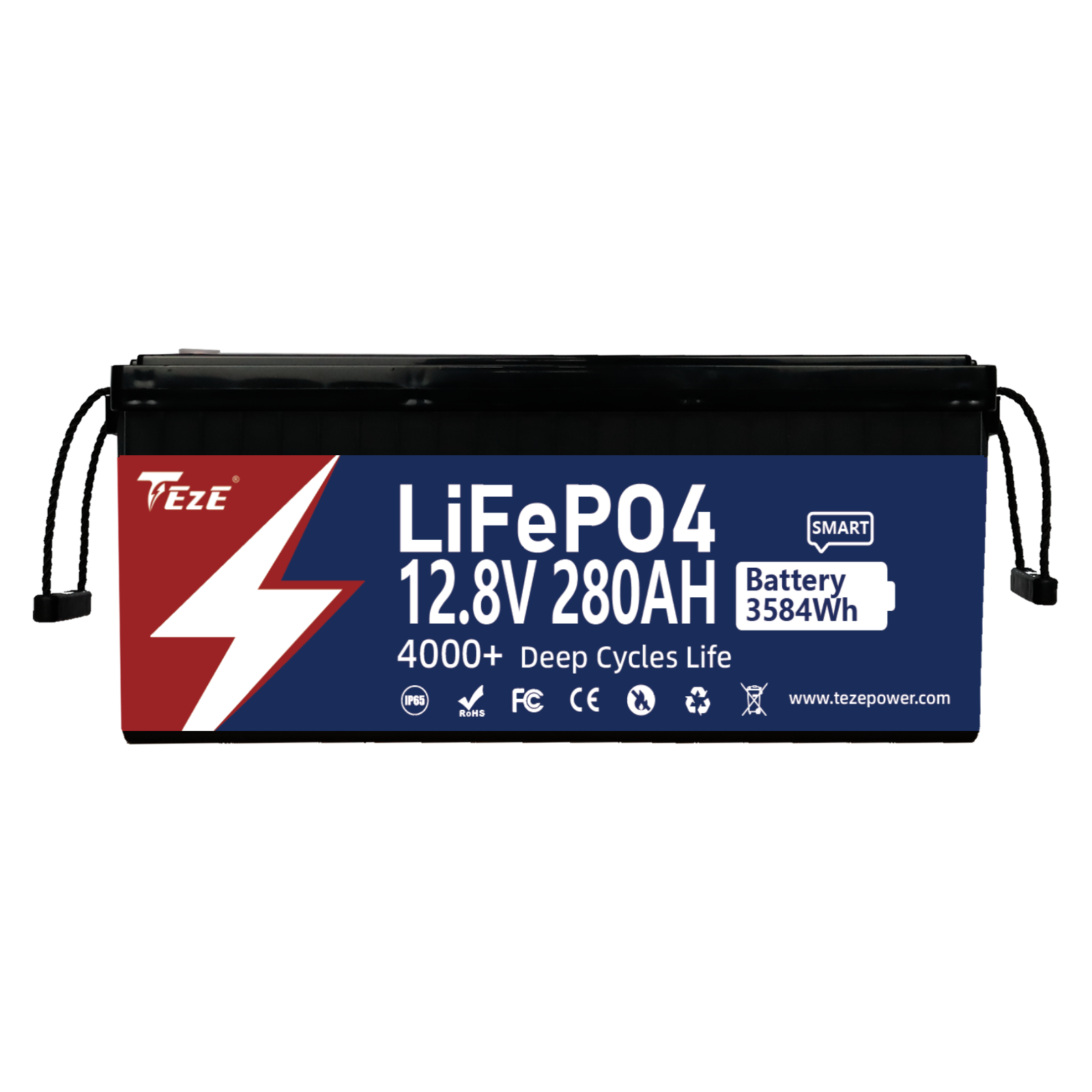 TezePower 12V 280Ah LiFePO4 Battery with Bluetooth, Built-in Smart 200A Daly BMS, Self-heating and Active Balancer